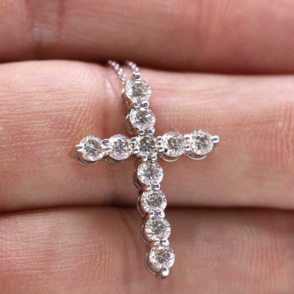 Cross Diamonds and Gold Pendent Necklace - Picture 3 of 5